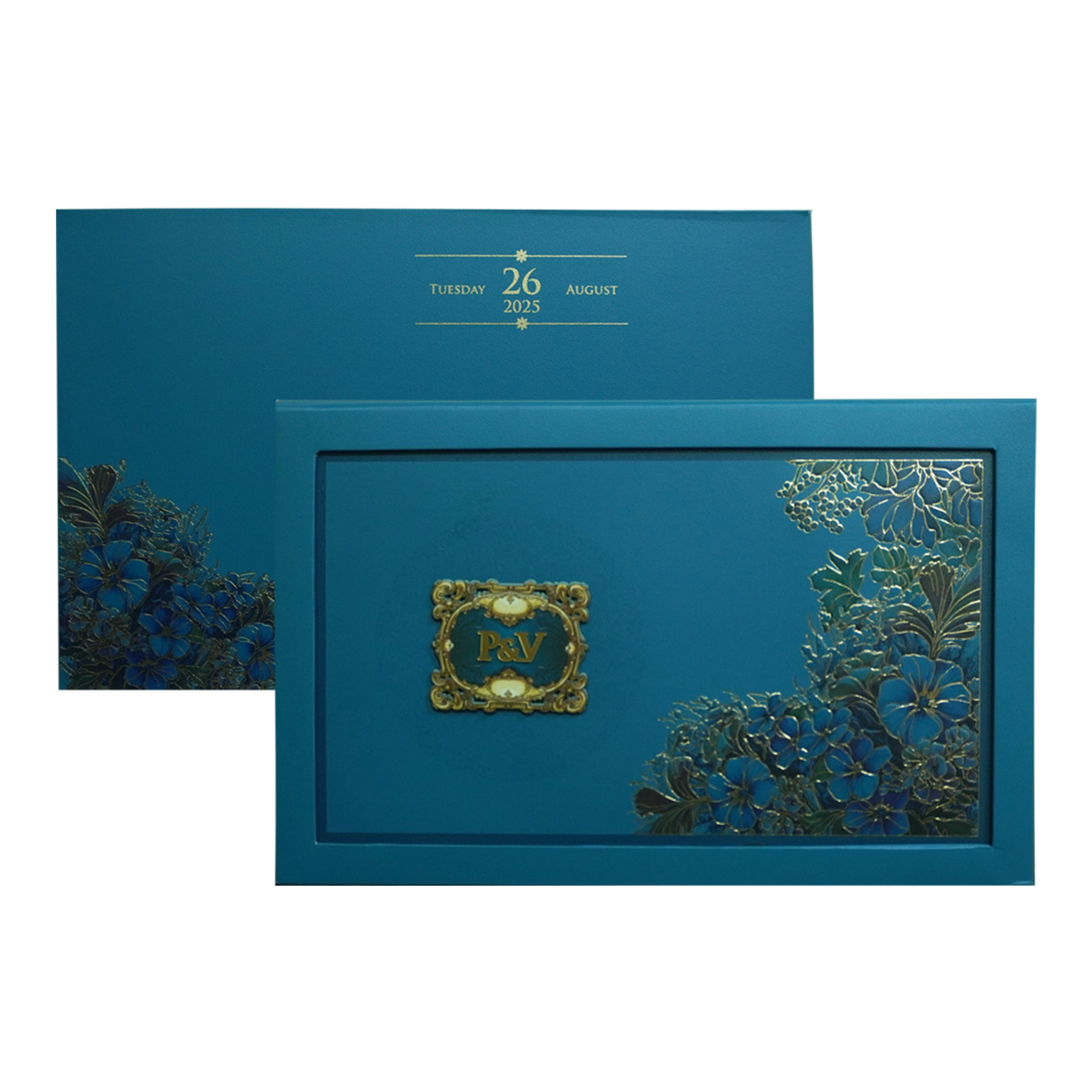 Blue Premium Padded Marriage Invitation-King of Cards