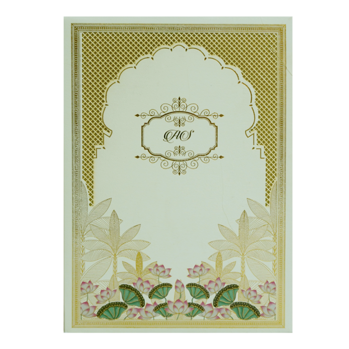 Cream Floral Lotus Wedding Card-King of Cards