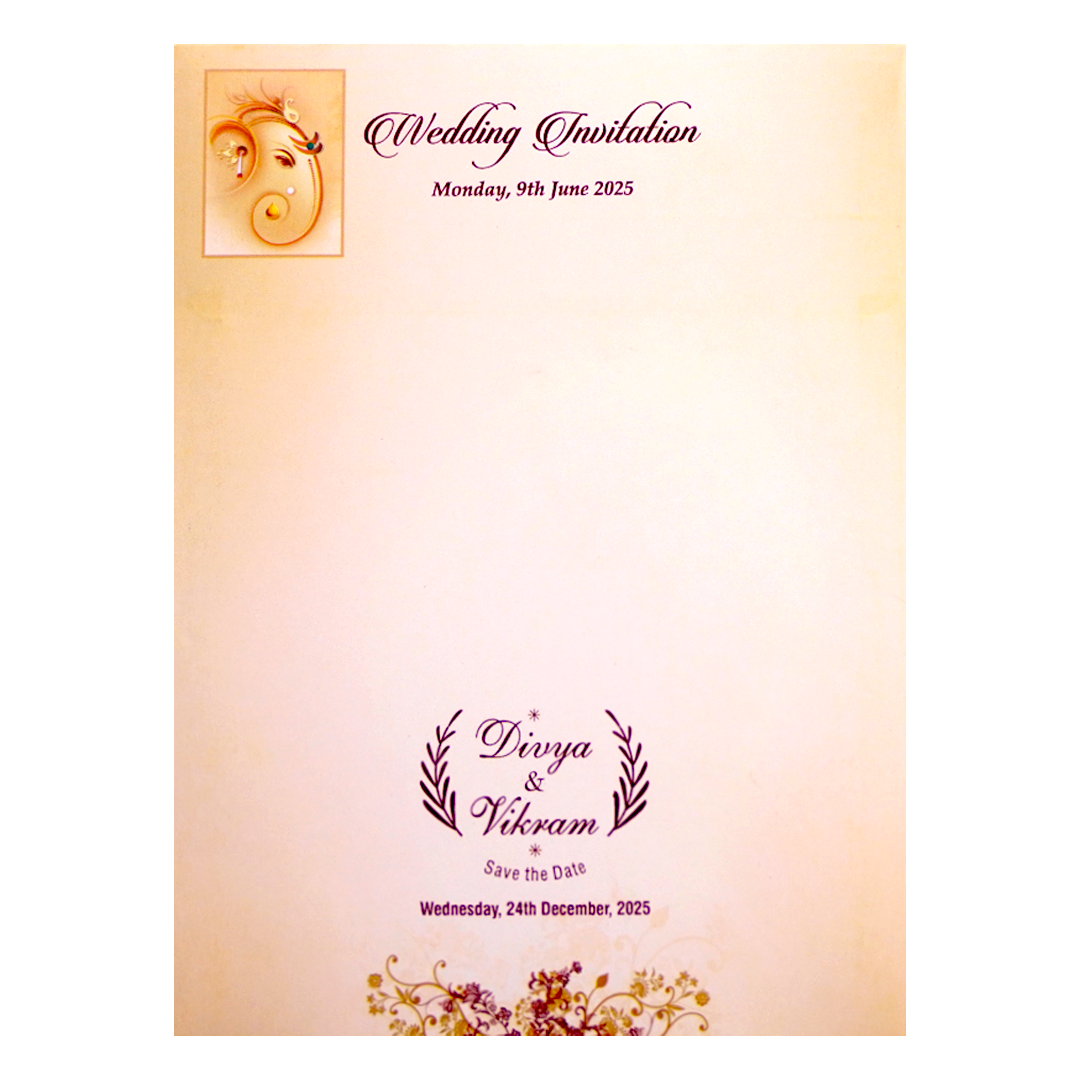 Cream Classic Ganesha With Bride and Groom Design-KNKC4026