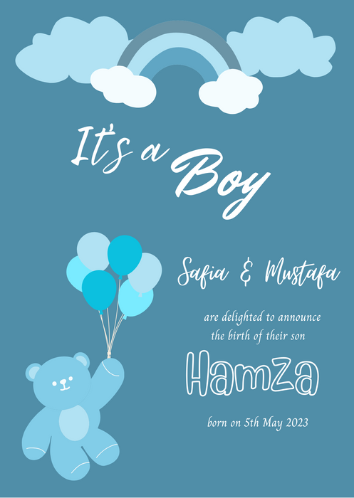 Blue Balloon Baby Shower Invitation-AABSW001| King of cards – King
