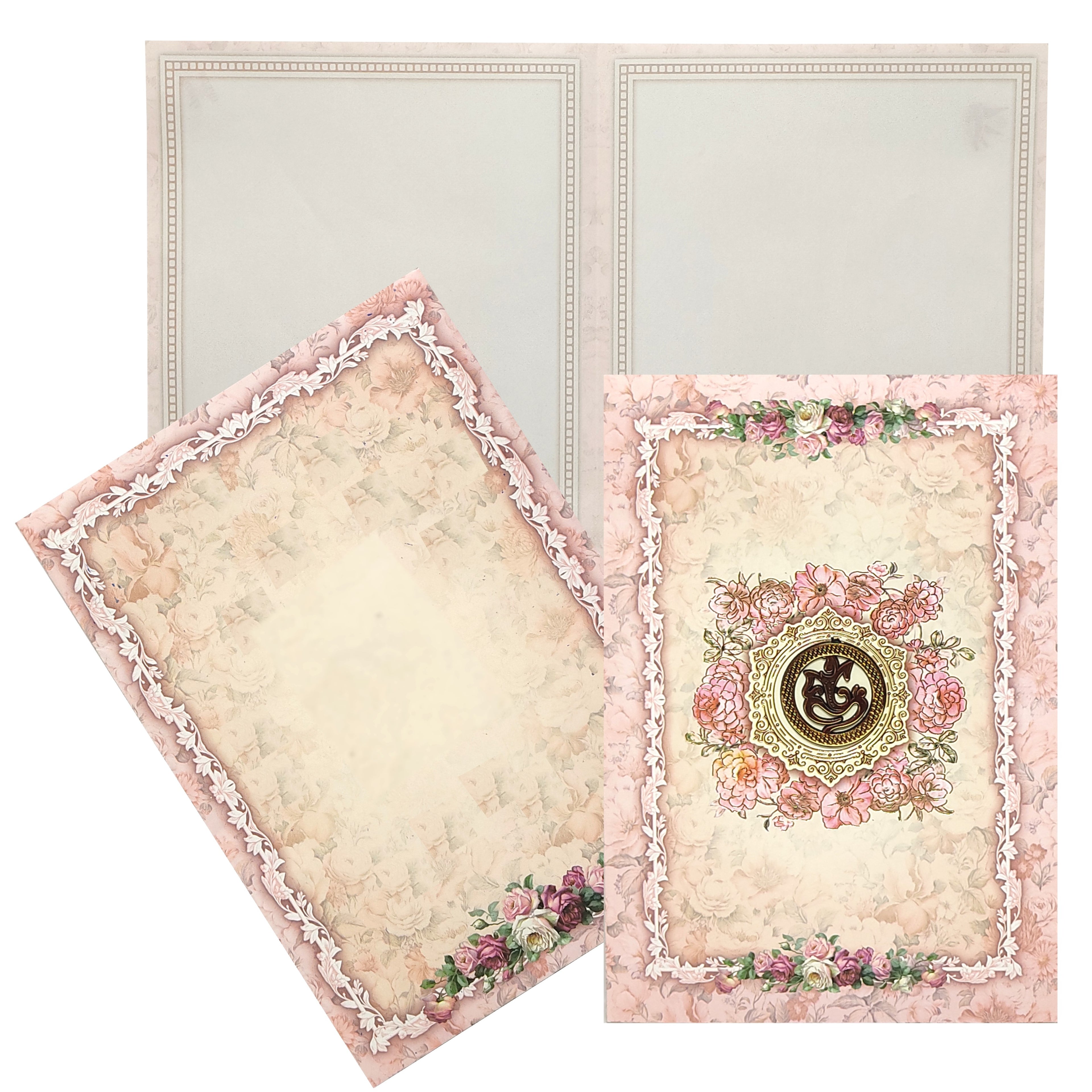 Cream Pink Floral Wedding Card - KNCP254P