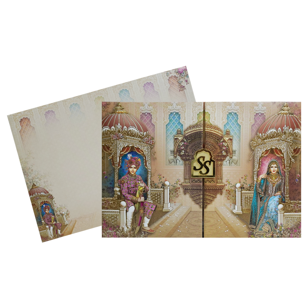 Cream Royal Bride Groom Padded Wedding Card-KAC05870