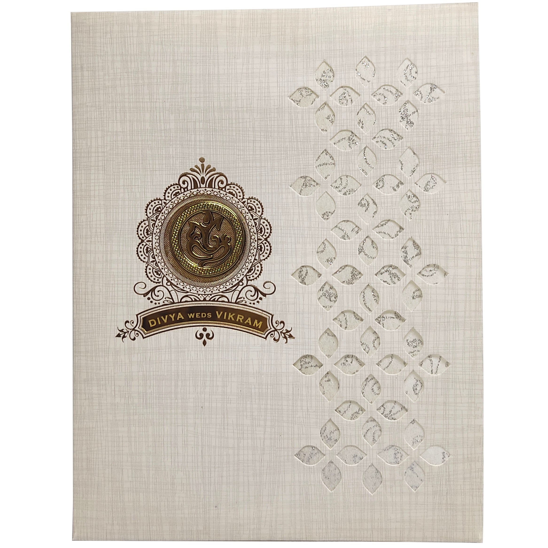 Grey Jumbo Metallic Die Cut Wedding Card With White Wooly-KNK9402G