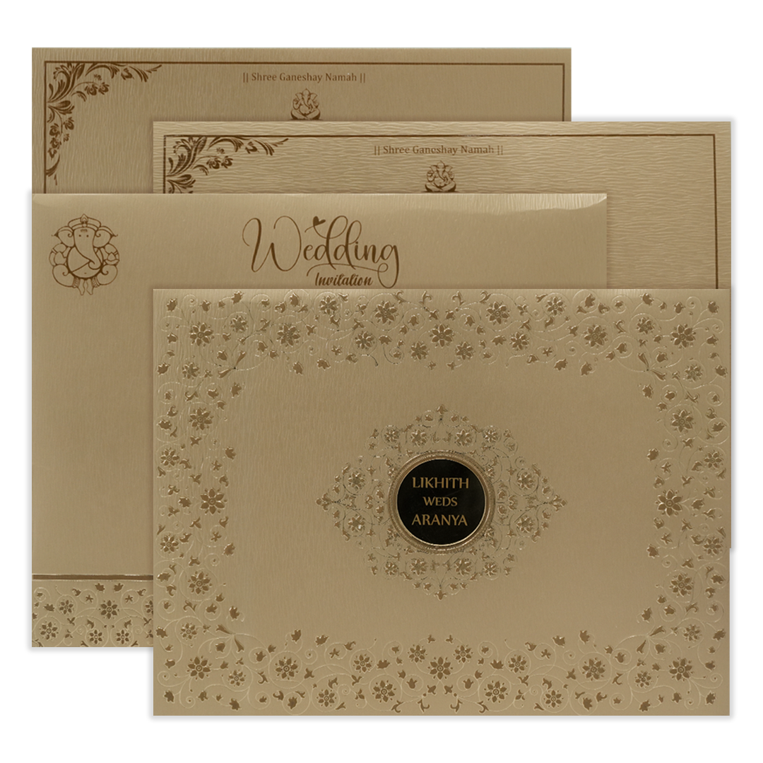 Check out Gold Floral Round Padded Wedding Card at best price.✅WhatsApp Support ✅Express Delivery.|King of cards.