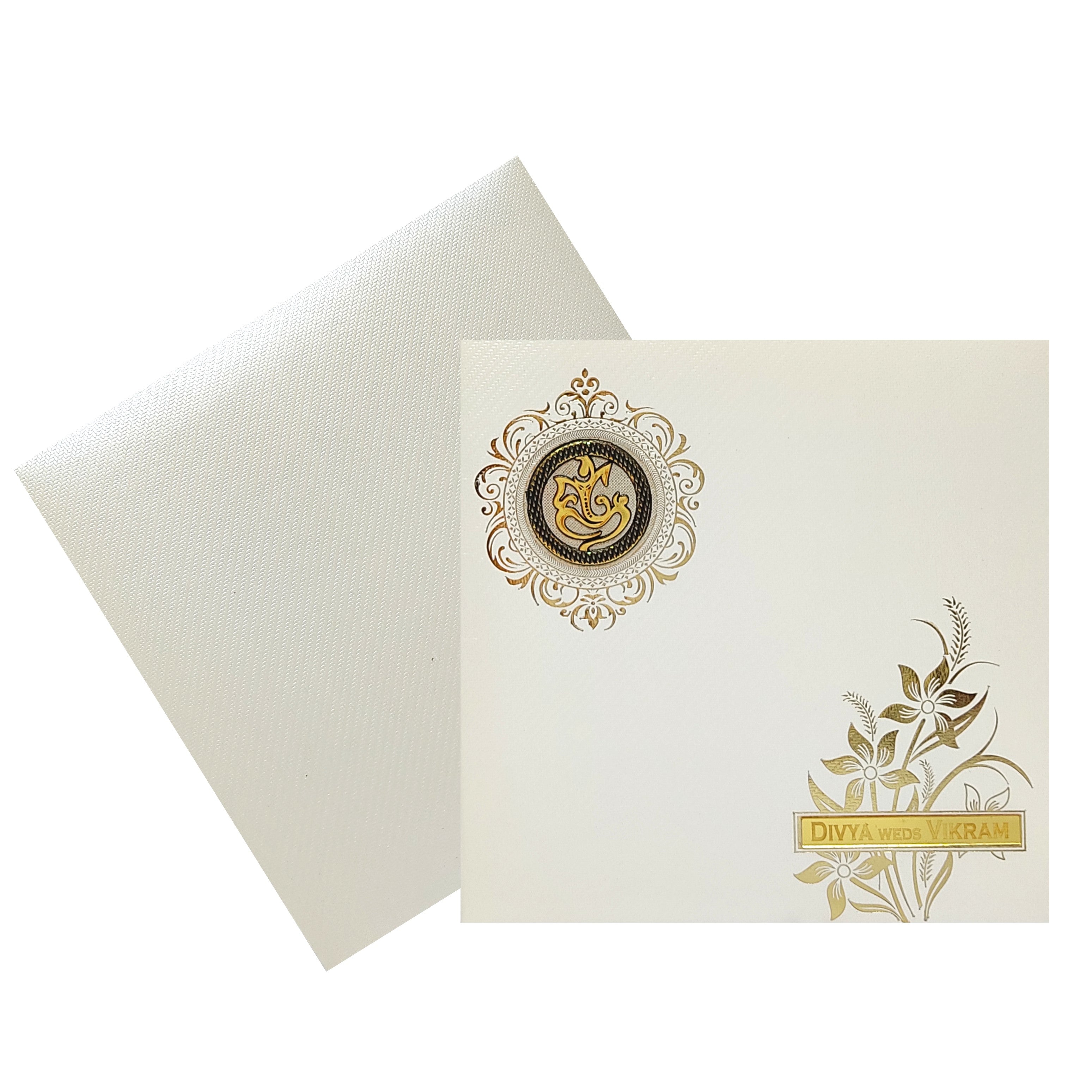 White Texture Sheet Floral Design Nameplate Wedding Invitation - KNK838MC