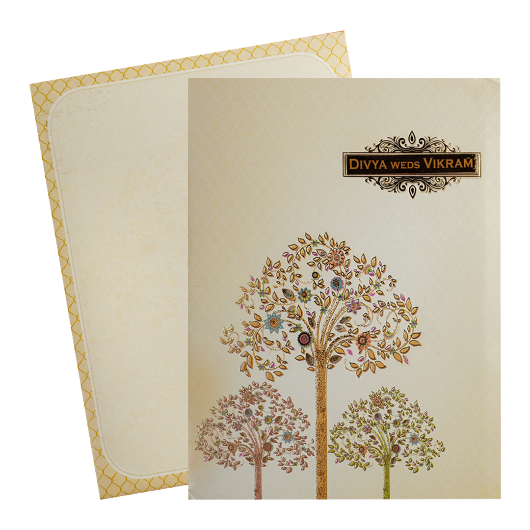 Cream Floral Tree Wedding Card-KNKC4085
