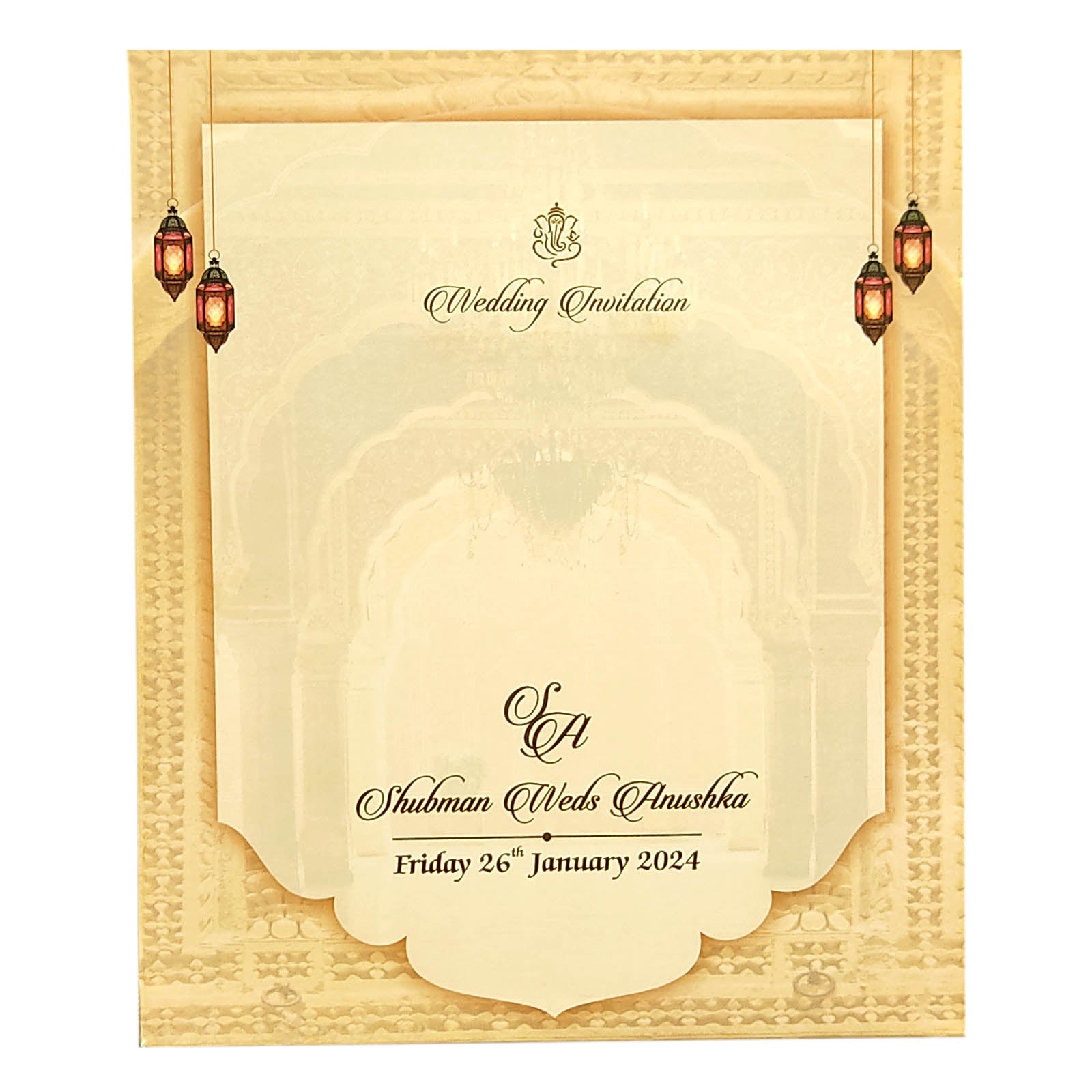 Cream Traditional Laser Cut Wedding Card-KRB07120