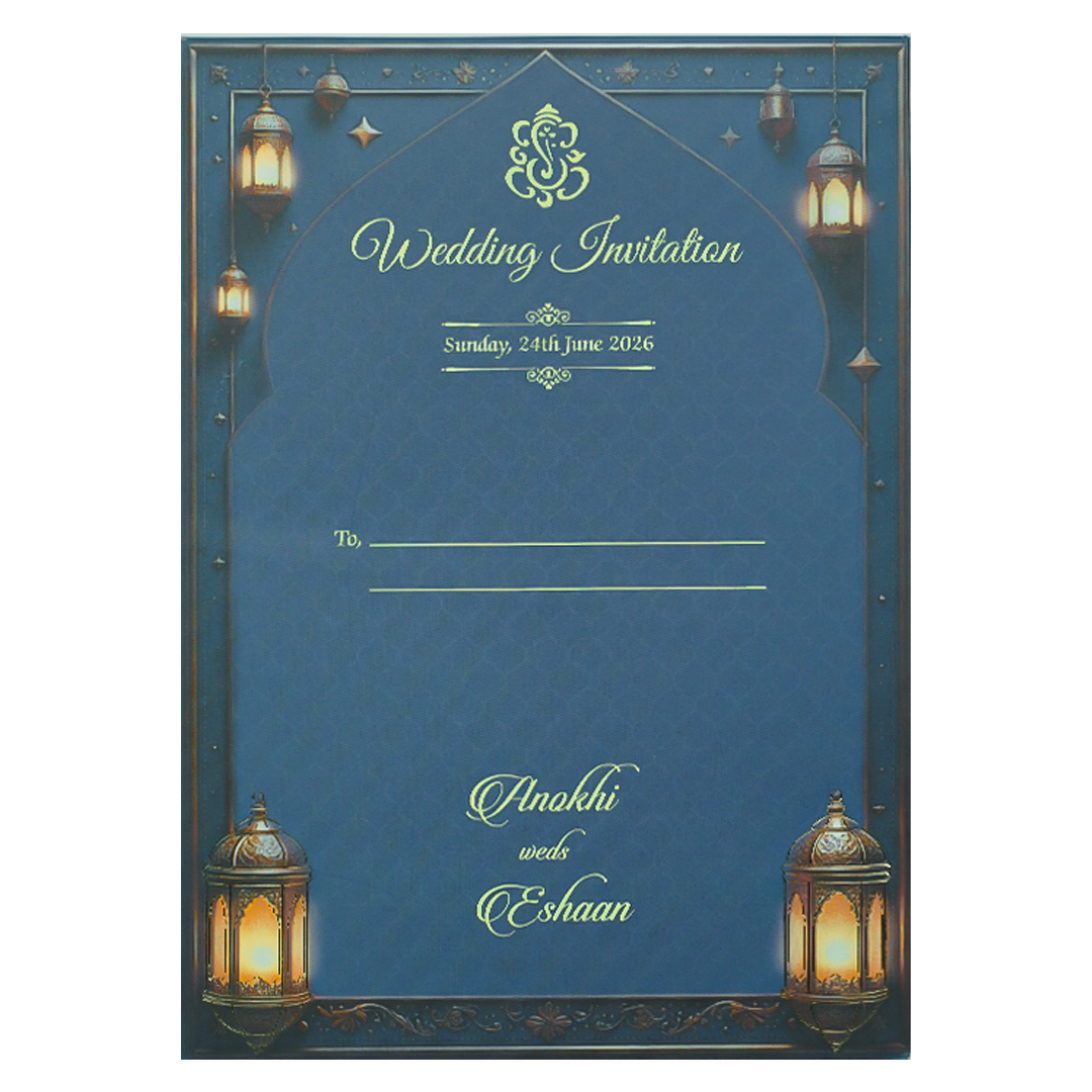 Navy Blue Palace Padded Wedding Card-KJTS3678