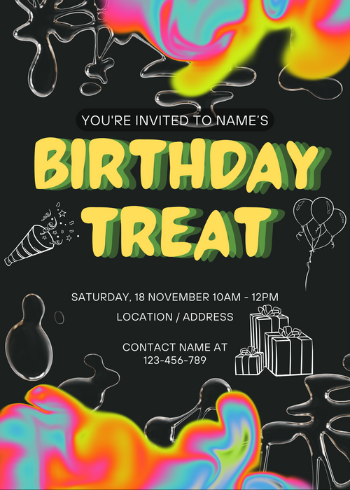 Black Tipsy Gifts Theme Birthday Treat Invitation-AABTT002