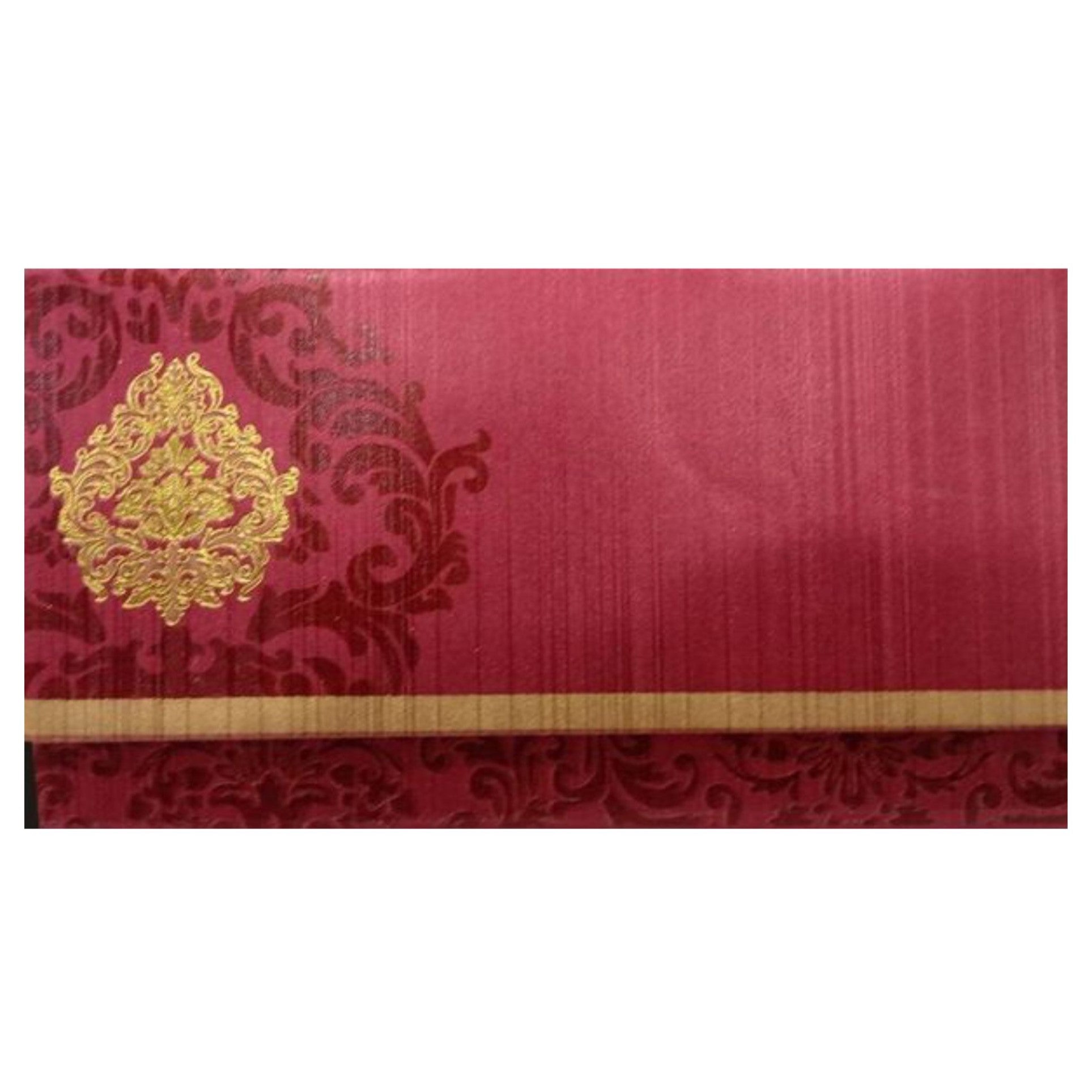 Gold Foiling Floral Design With Maroon Shaded Personal Wedding Card - KNHM813S-King of Cards