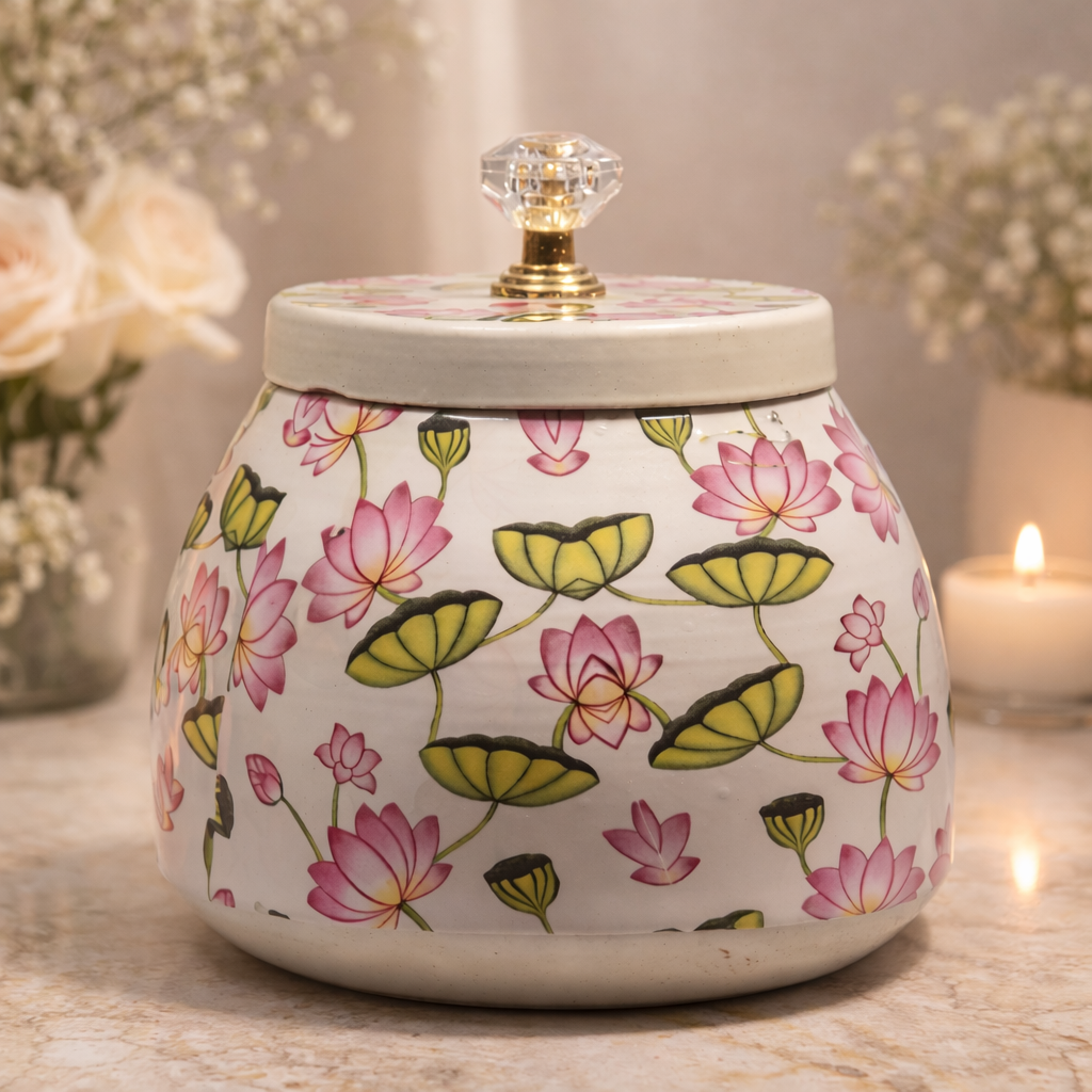 White Lotus Decorative Small Jar-GDS0192