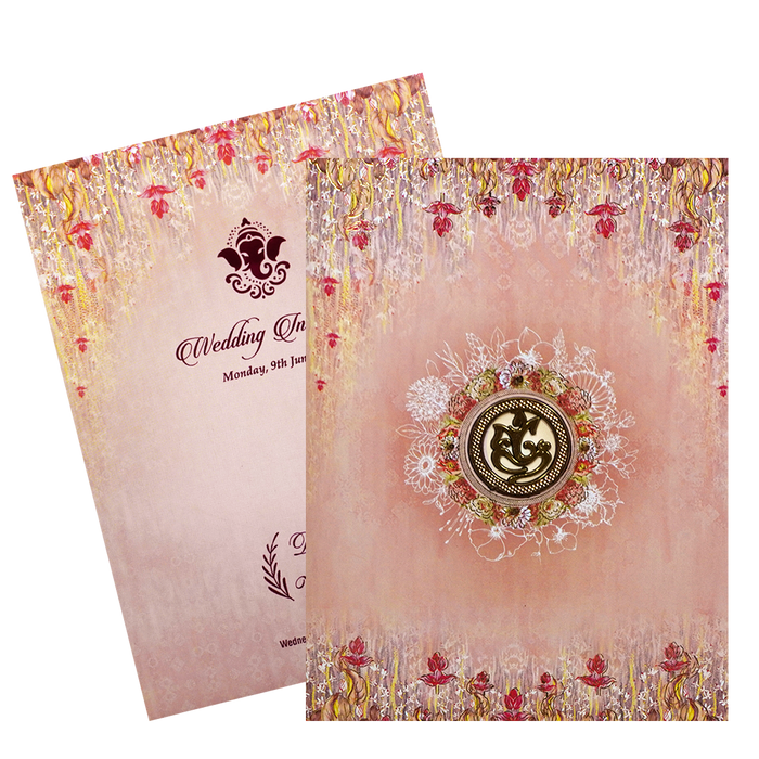 Orange Classic Floral Wedding Card In Offset Print-KNKC4056-King of Cards