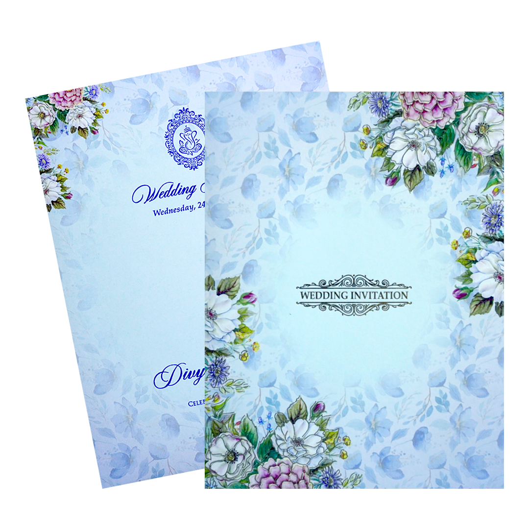 Blue Floral Wedding Invitation Card-King of Cards