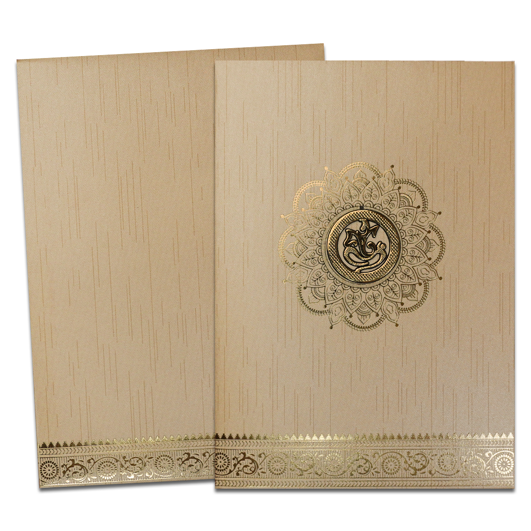Gold Ganesha Traditional Wedding Card-KNKR026C