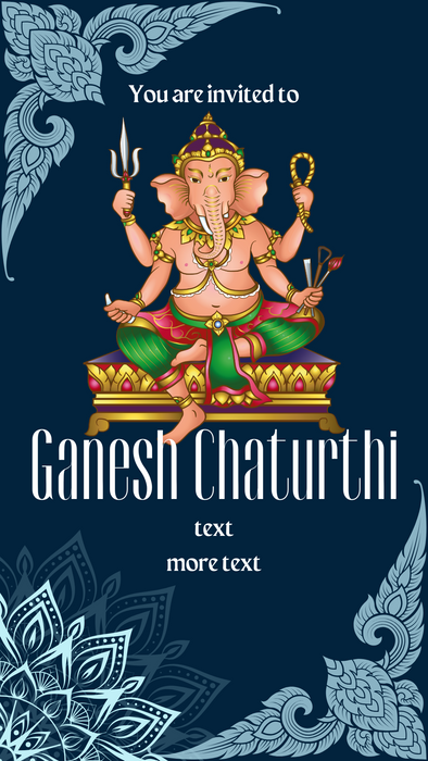 Blue Designed Ganesh Chaturthi Invitation-King of Cards
