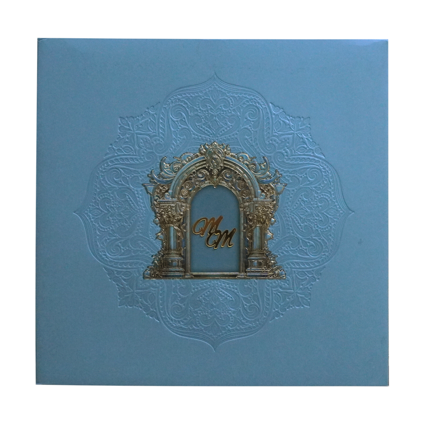 Metallic Blue Premium Padded Wedding Invitation Card-KPR24130
