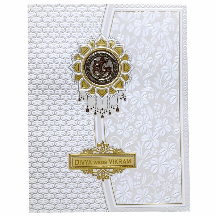 White Embossed Floral Wedding Card-King of Cards