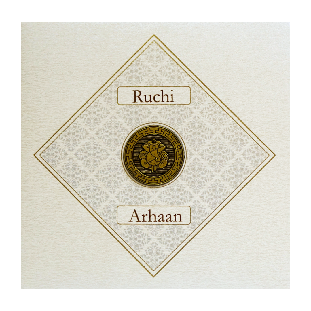 Pearl White Ganesha Wedding Card-KRC30142