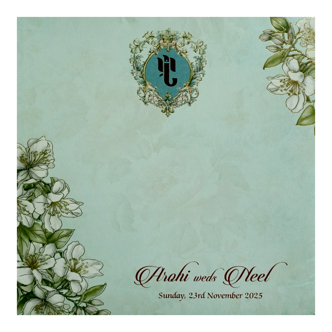 Very Light Green Floral Wedding Card-KPR09870