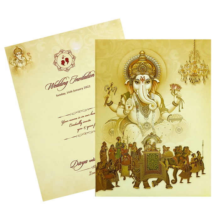Yellow Padded Offset Ganesha And Baraat Print-KNPO9505Y-King of Cards
