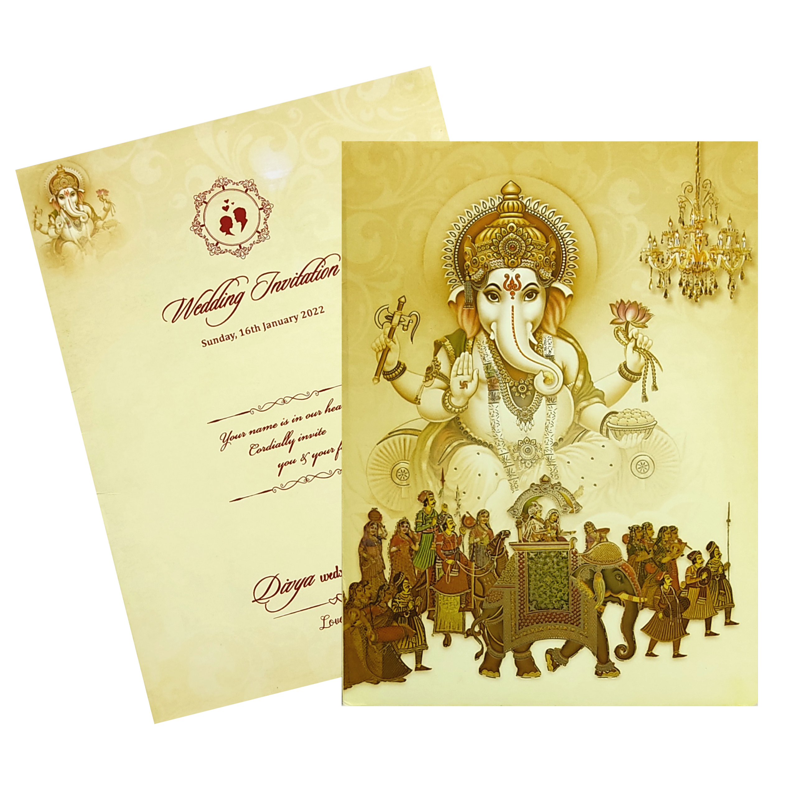 Yellow Padded Offset Ganesha And Baraat Print-KNPO9505Y