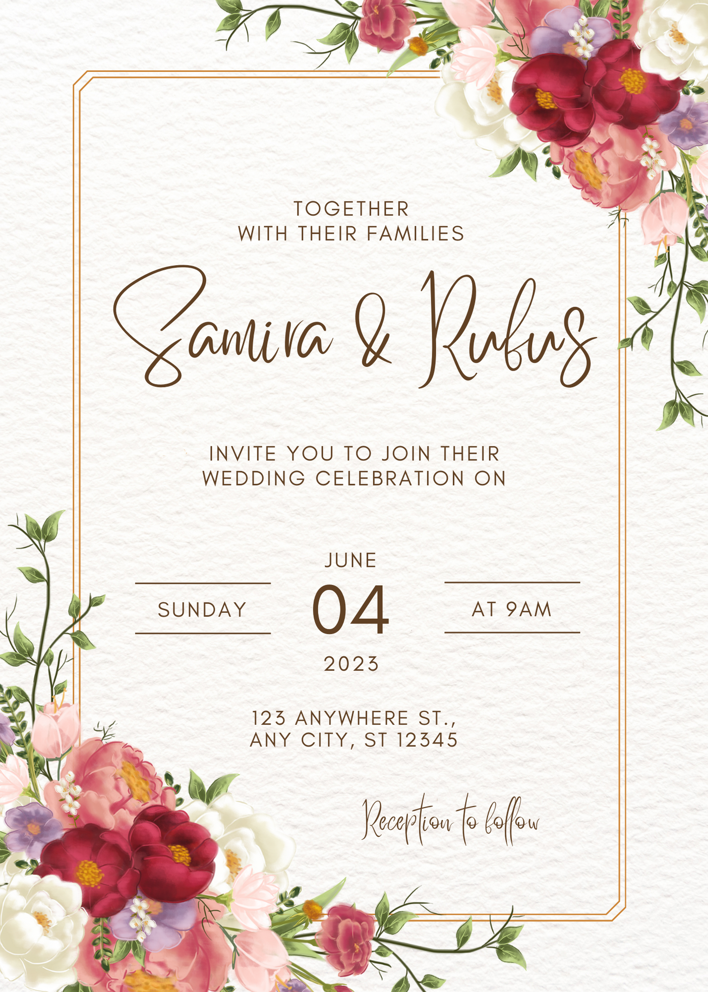 Dark Red Flower Wedding Invitation-EINK0021
