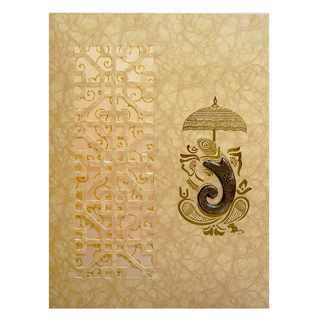 Golden Ganesha Laser-cut Wedding Card-KNKR5019B