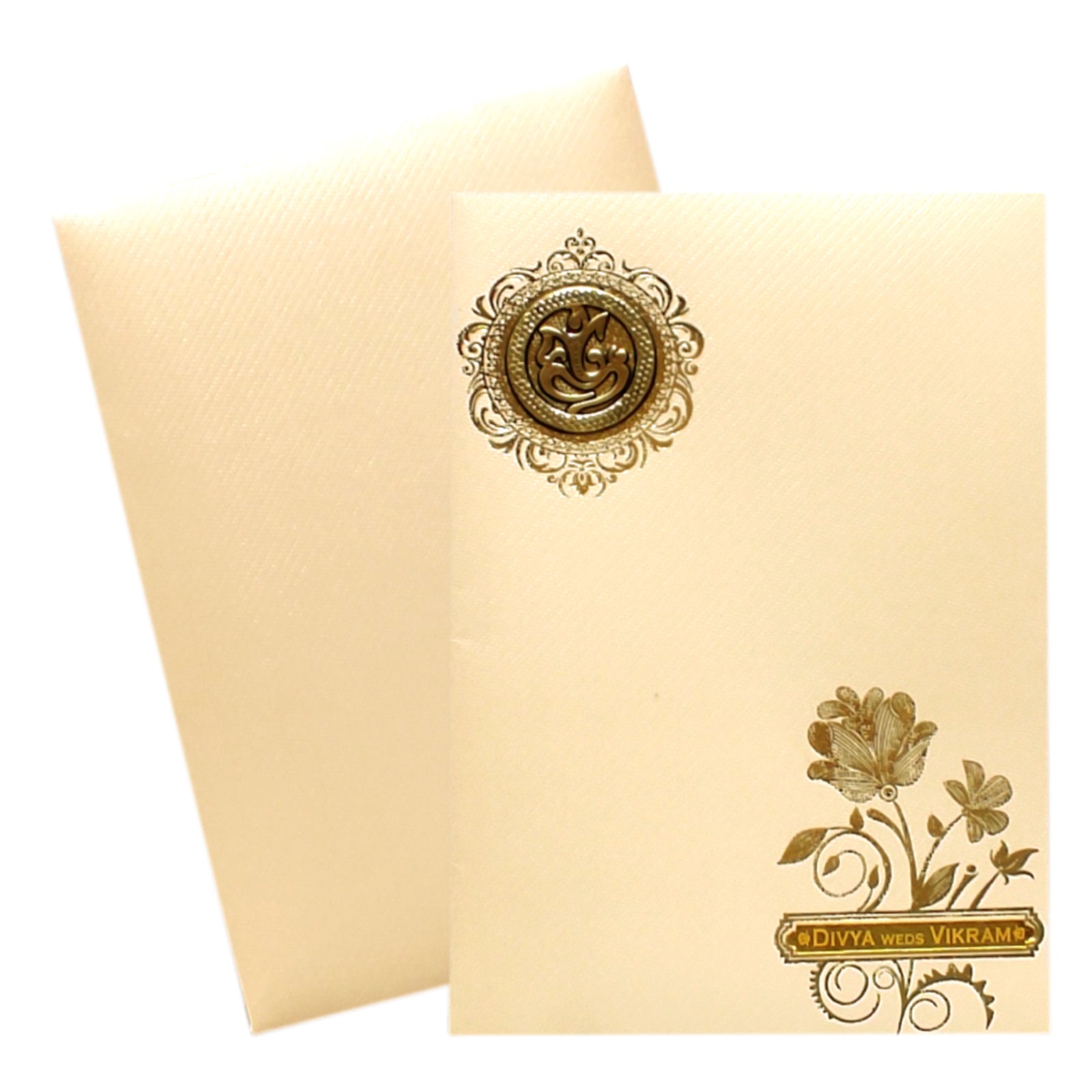 Peach Gold Floral Invitation Card-KNKTP030
