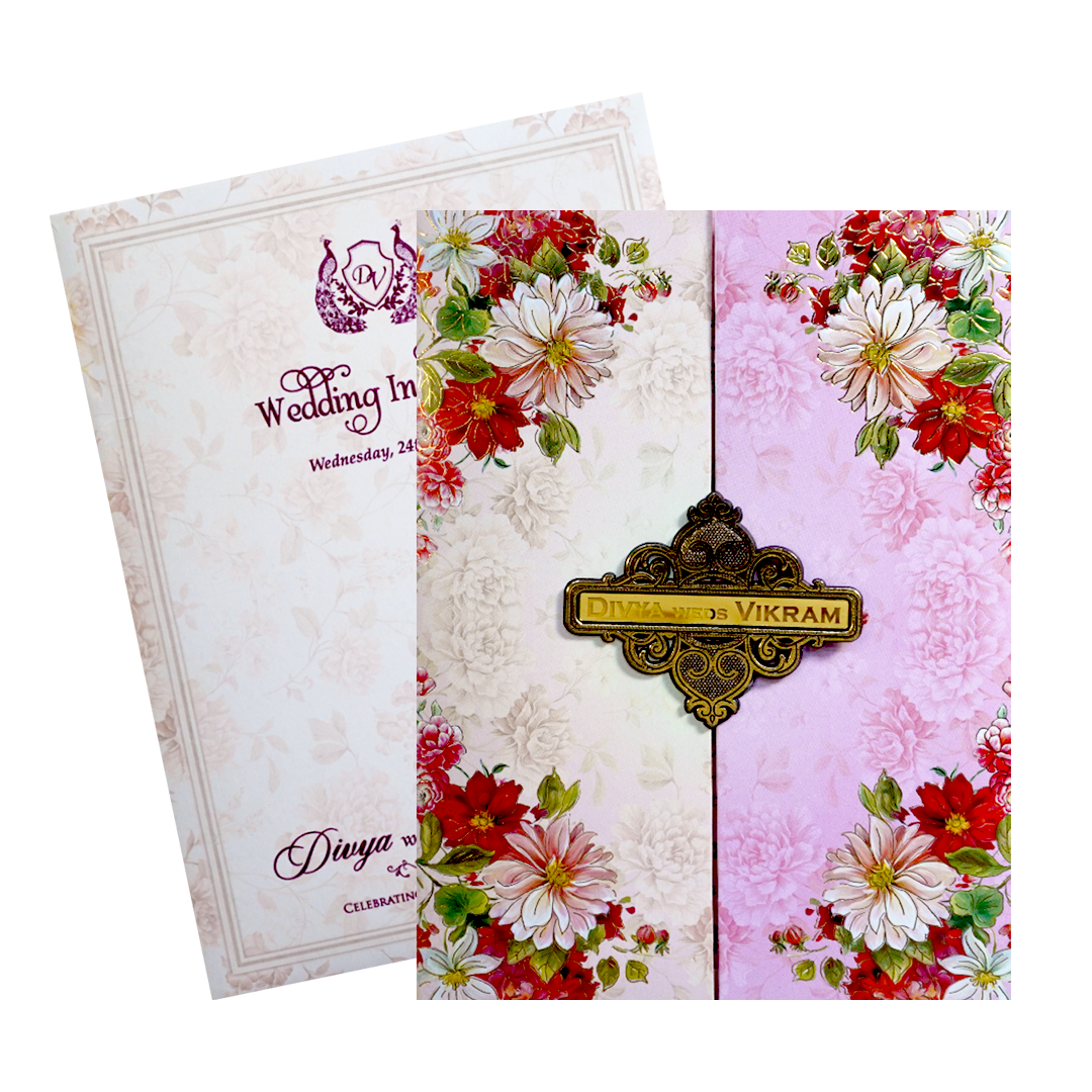 Pink Cream Floral Nameplate Invitation Card-King of Cards