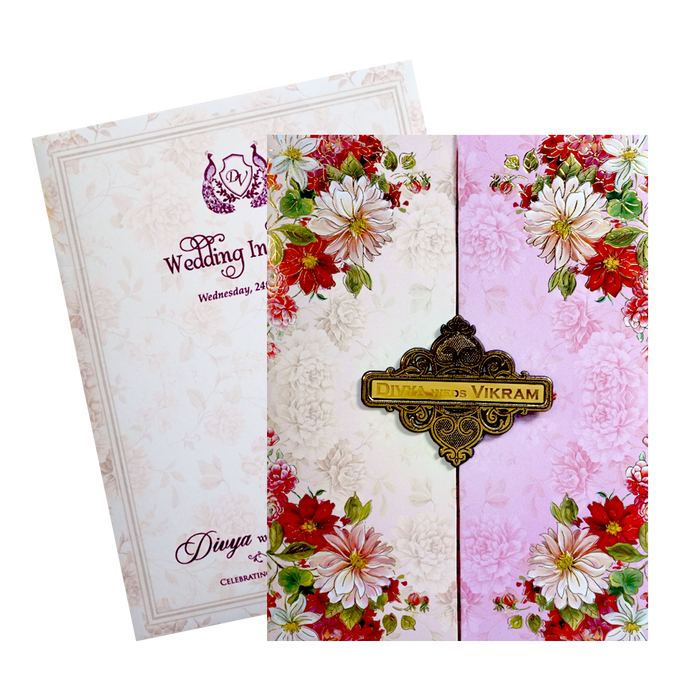 Pink Cream Floral Nameplate Invitation Card-King of Cards
