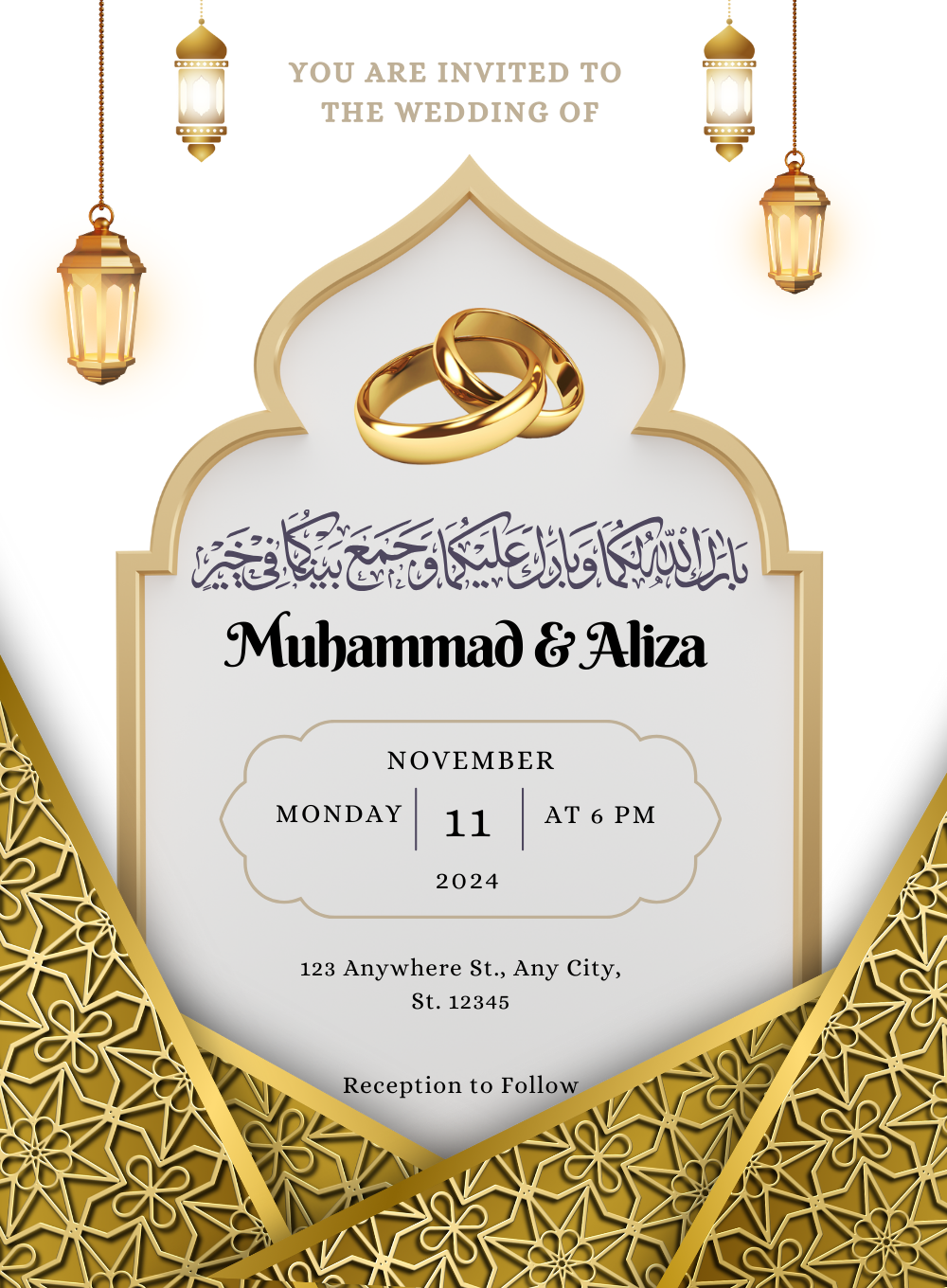 White Arch Muslim Wedding Invitation-King of Cards