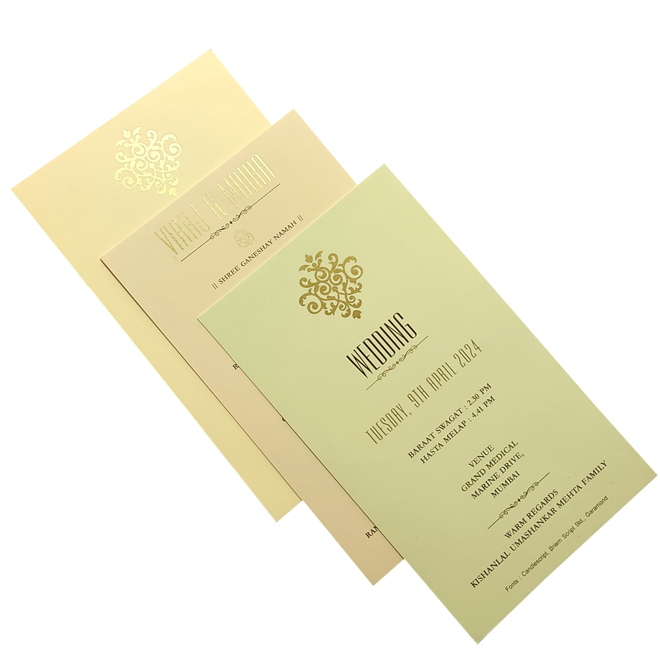 Cream Floral Single Sheet Invitation Card-KRC29871