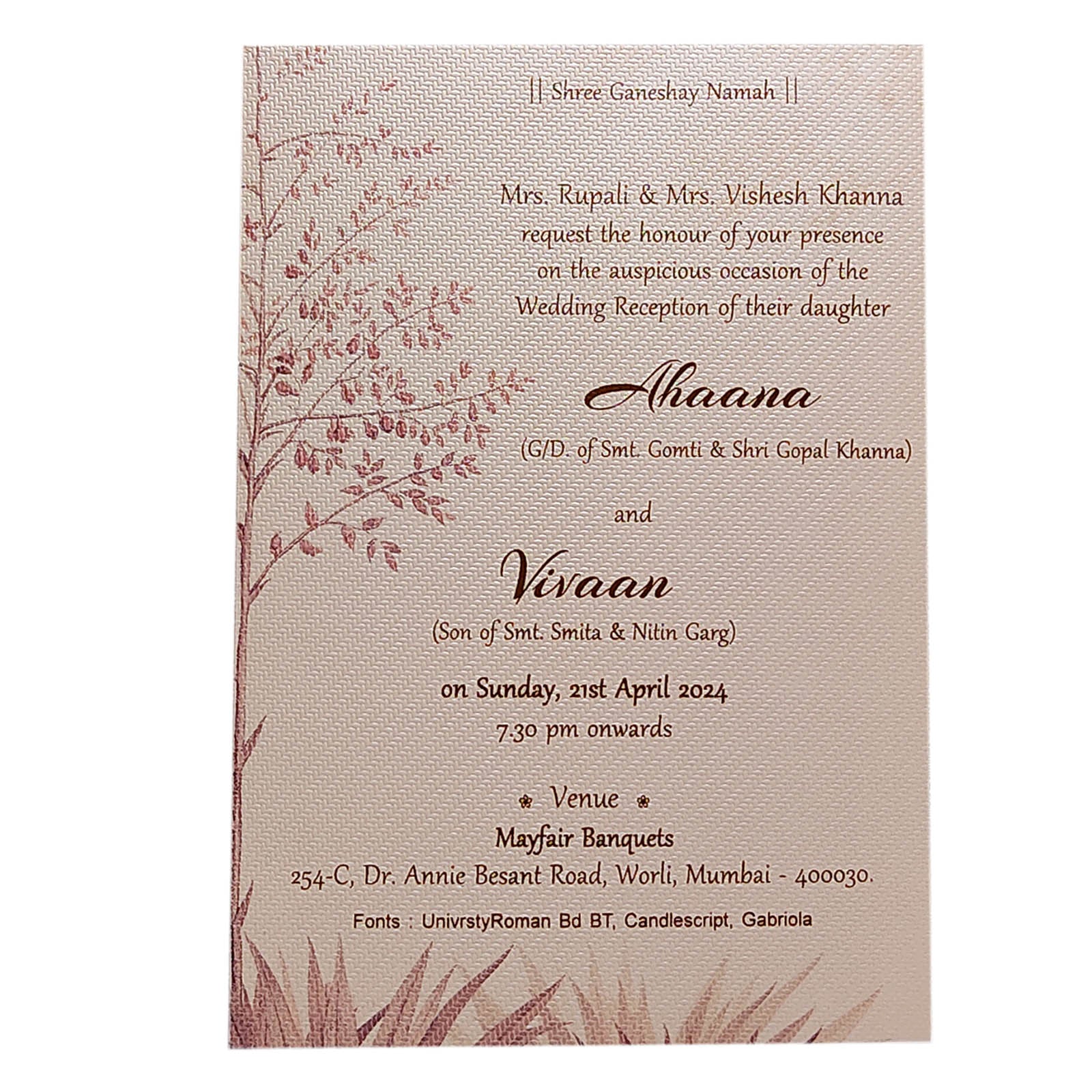 Purple Tree Single Sheet Invitation Card-King of Cards