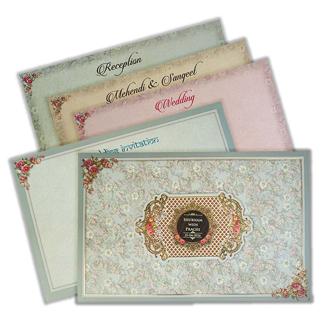 Check out Green Floral Vintage Wedding Card at best price.✅WhatsApp Support ✅Express Delivery.|King of cards.