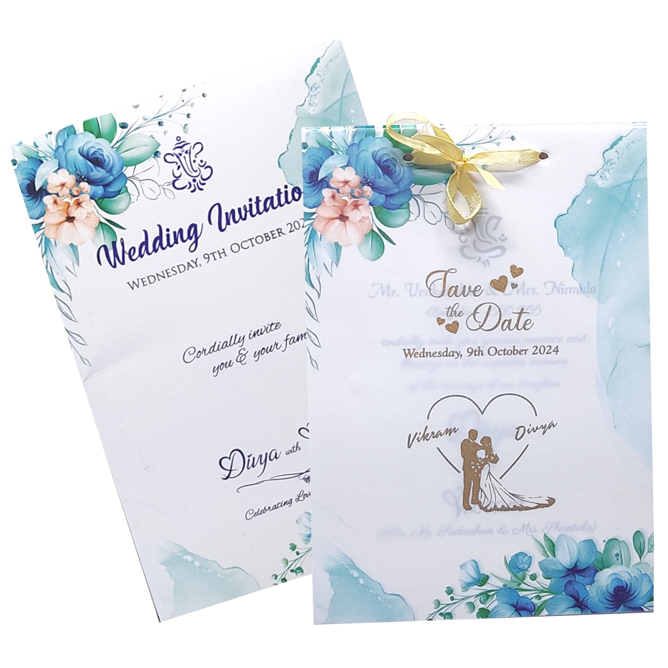 Blue Floral Tracing Invitation Card-KNCY6606B