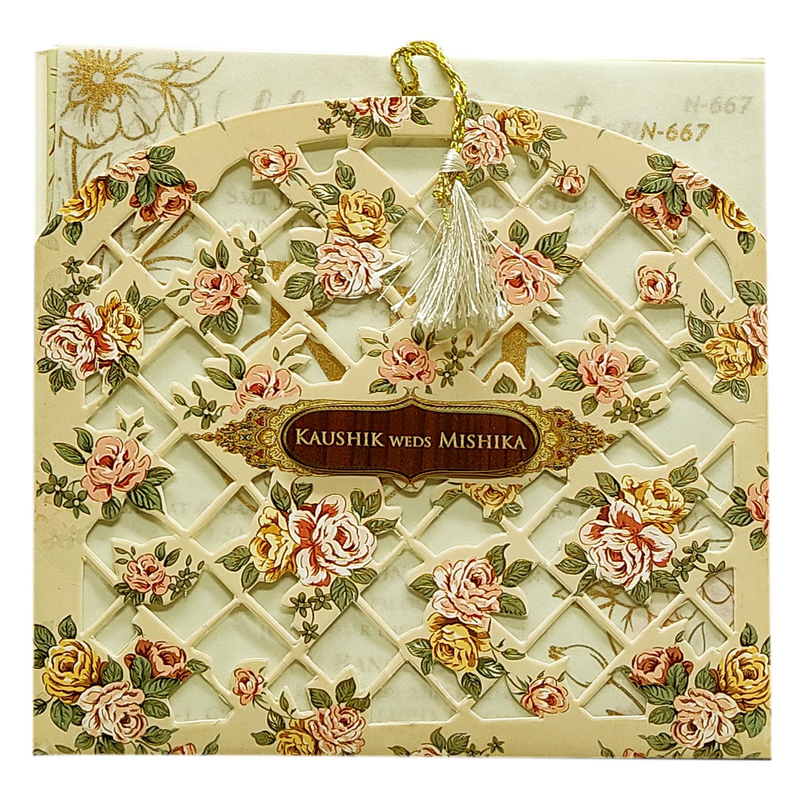 Cream Beige Tracing Sheet Wedding Card-King of Cards