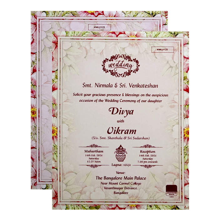 Pink Floral Name Plate Door Invitation Card-King of Cards