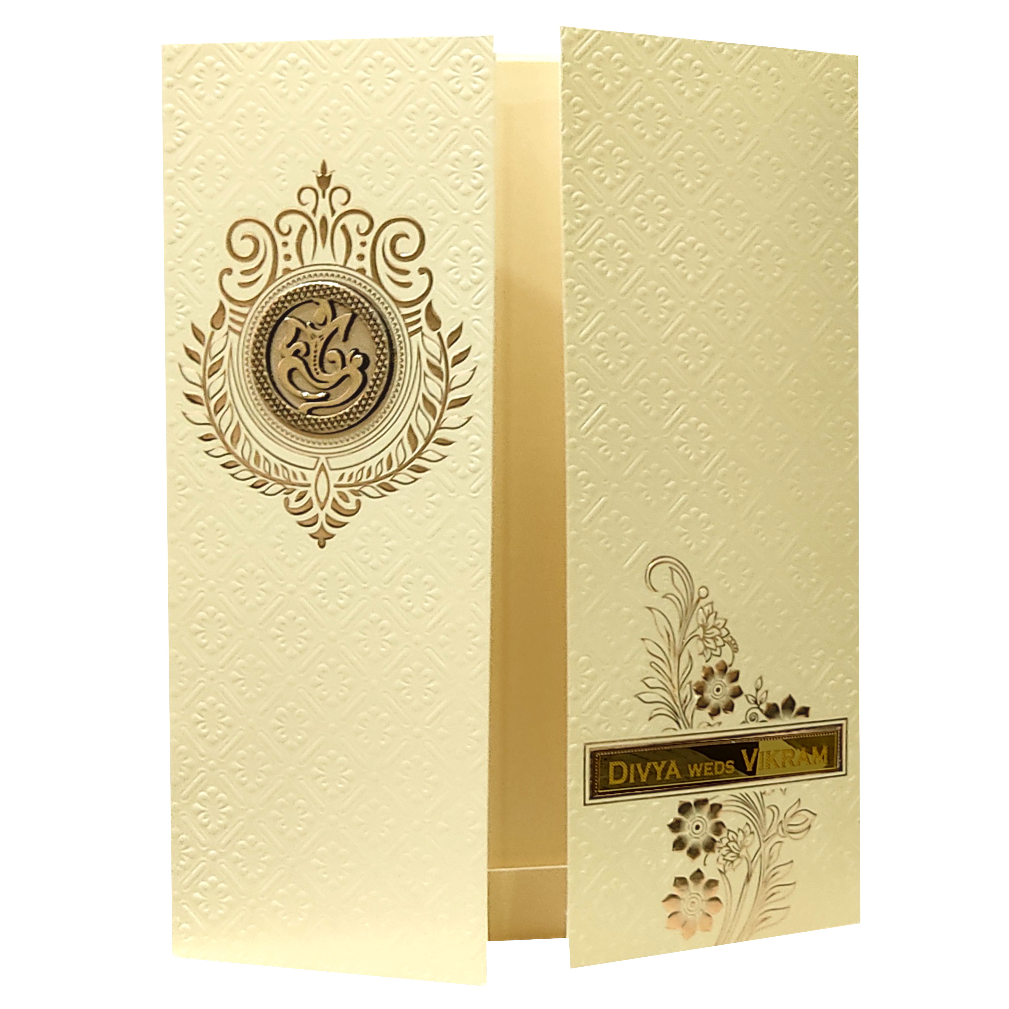 Yellow Embossed Wedding Card-KNZ7202S