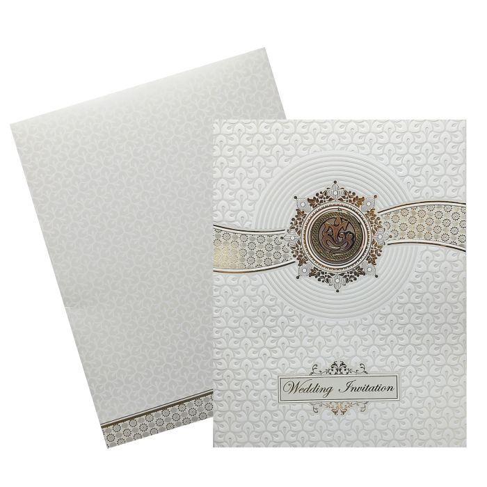 White Embossed Ganesha Wedding Card-King of Cards