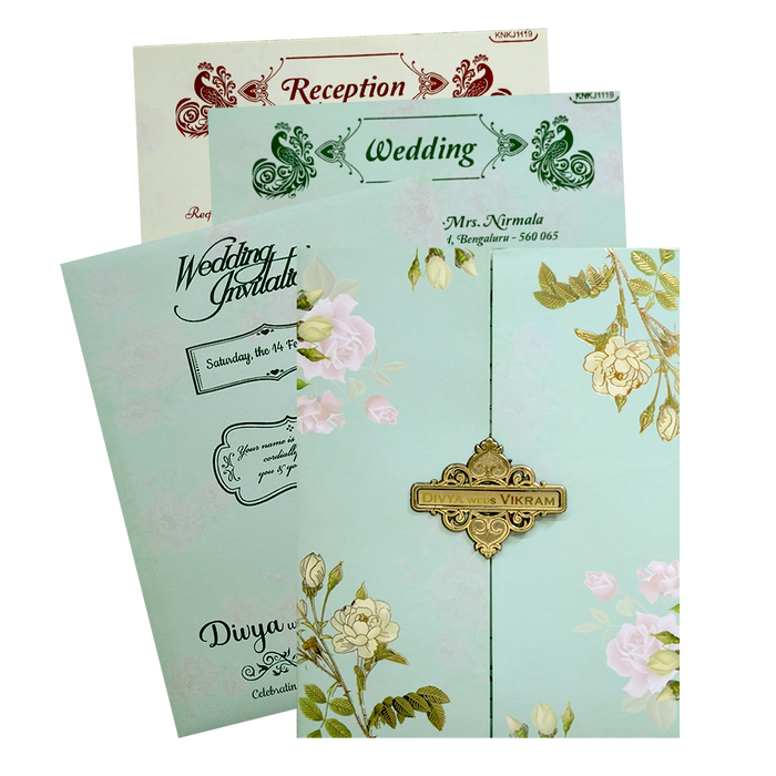 Pastel Green Floral Invitation Card-KNKJ1119