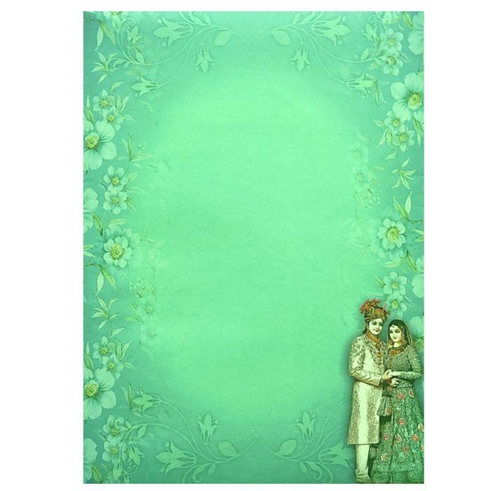 Green Floral Bride Groom Padded Invitation Card-King of Cards