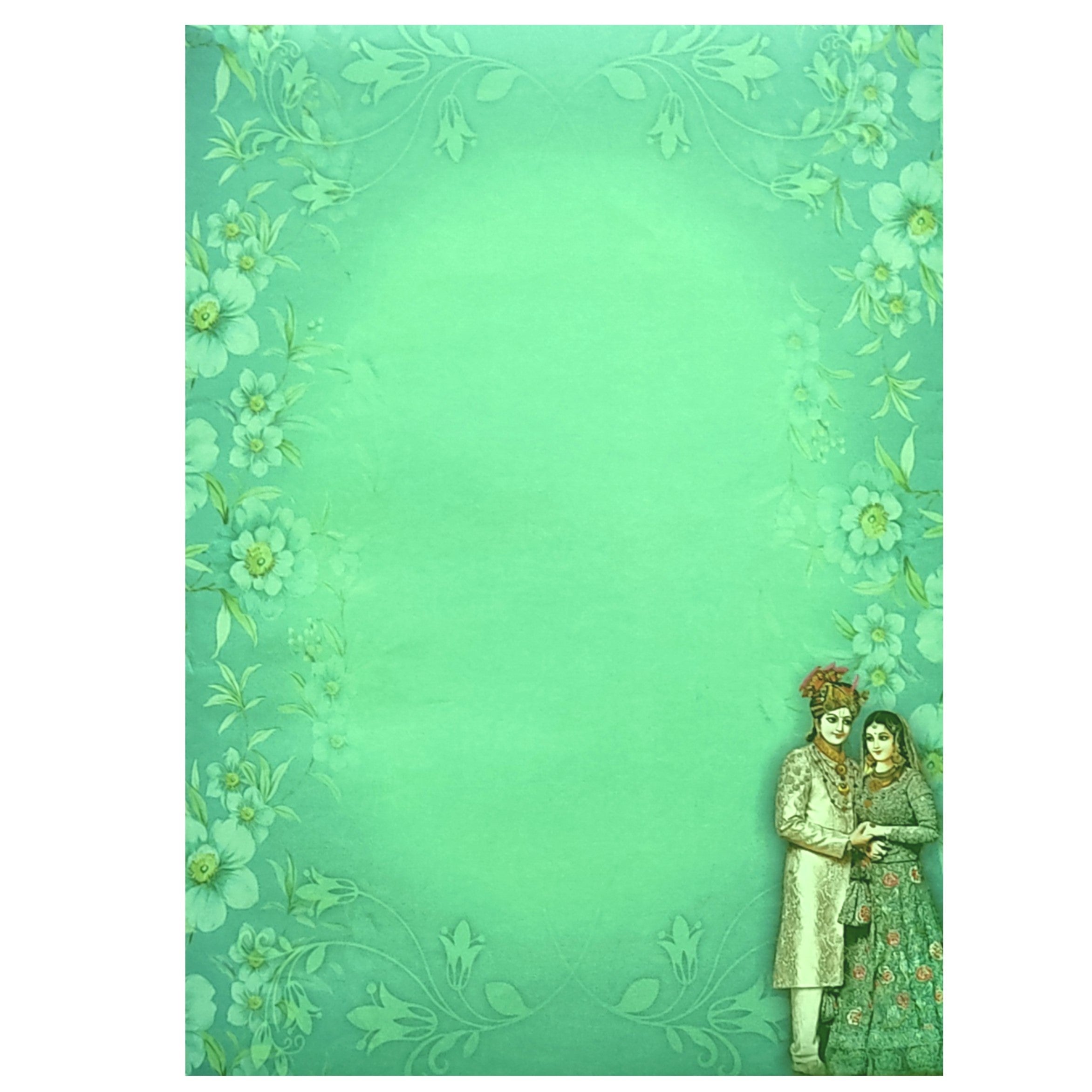 Green Floral Bride Groom Padded Invitation Card-King of Cards