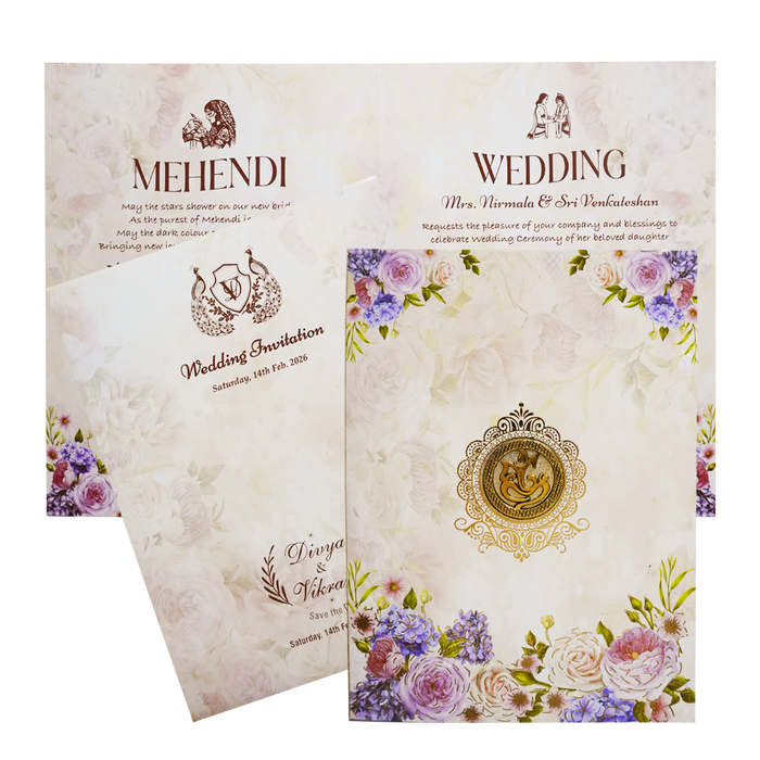 Peach Floral Wedding Invitation Card-King of Cards