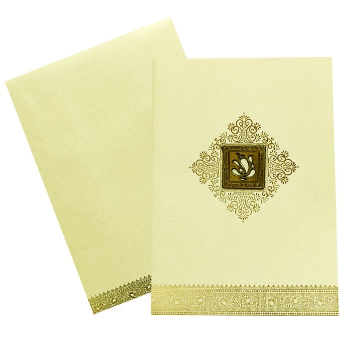 Cream Metallic Gallant Floral Design With Square Ganesha-KNCM15CG-King of Cards
