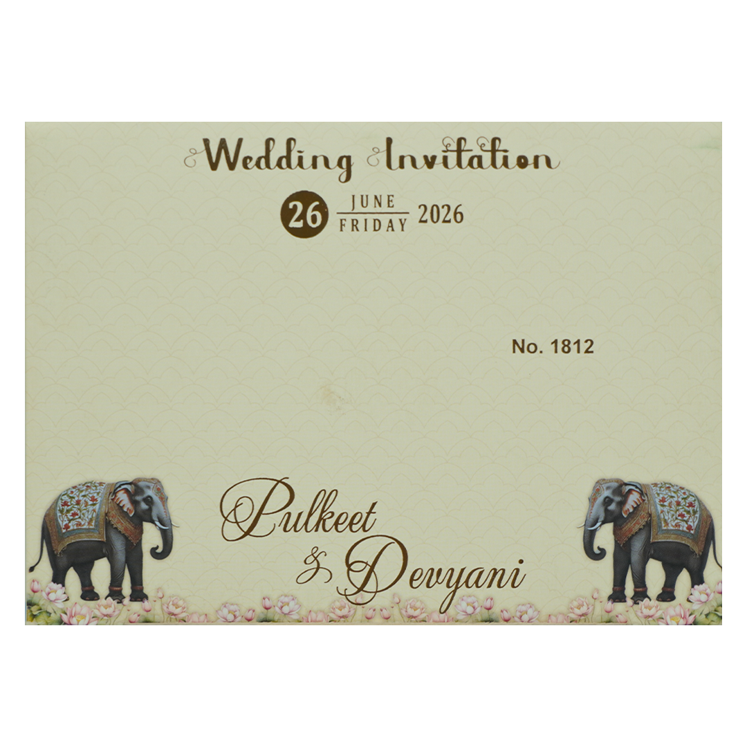Cream Elephant Laser Cut Wedding Card-KJTS1812