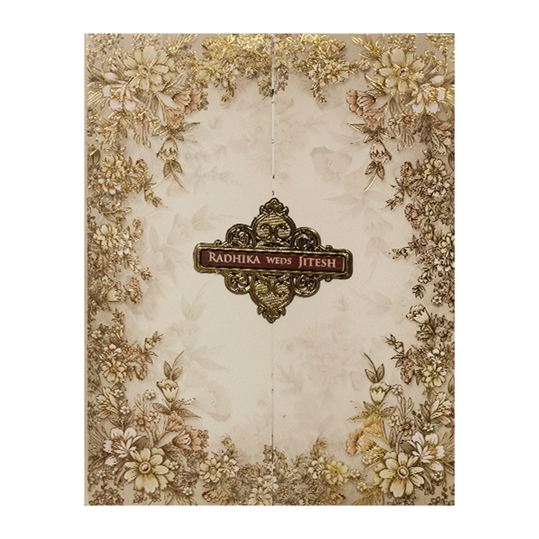 Cream Gold Floral Wedding Card-KSH73310