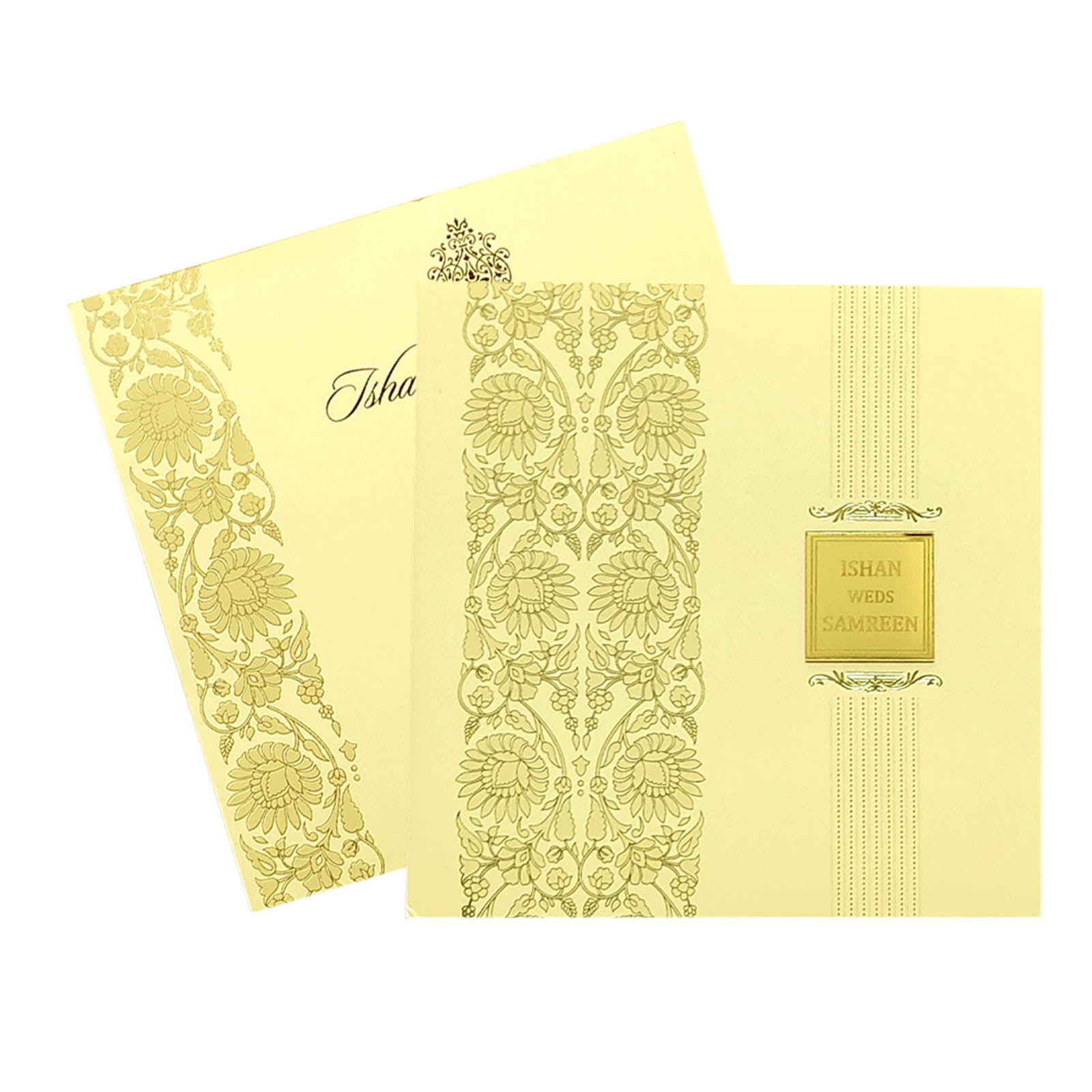Cream Floral Nameplate Invitation Card-KRC28650