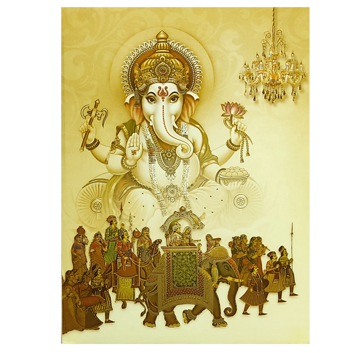 Yellow Padded Offset Ganesha And Baraat Print-KNPO9505Y-King of Cards