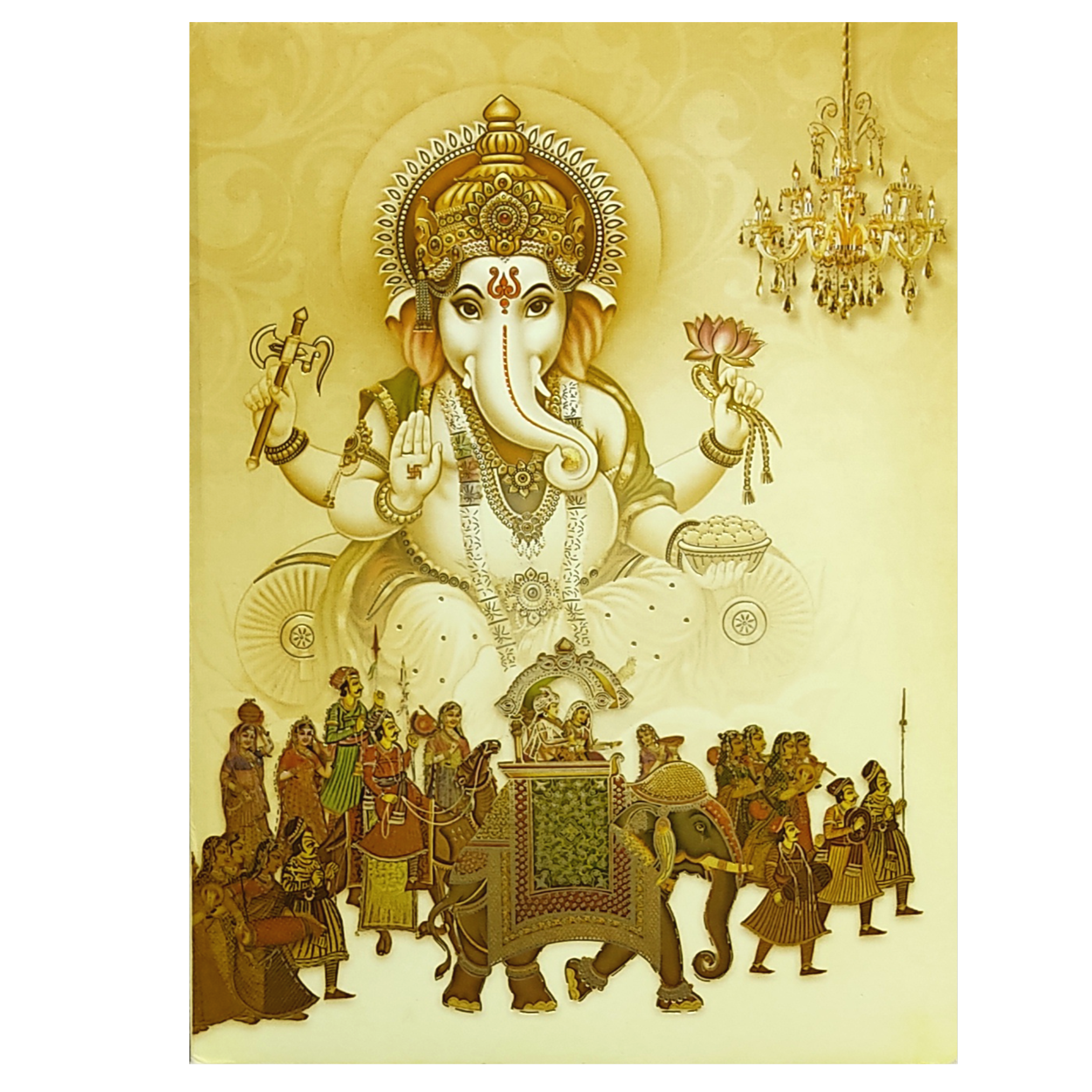 Yellow Padded Offset Ganesha And Baraat Print-KNPO9505Y