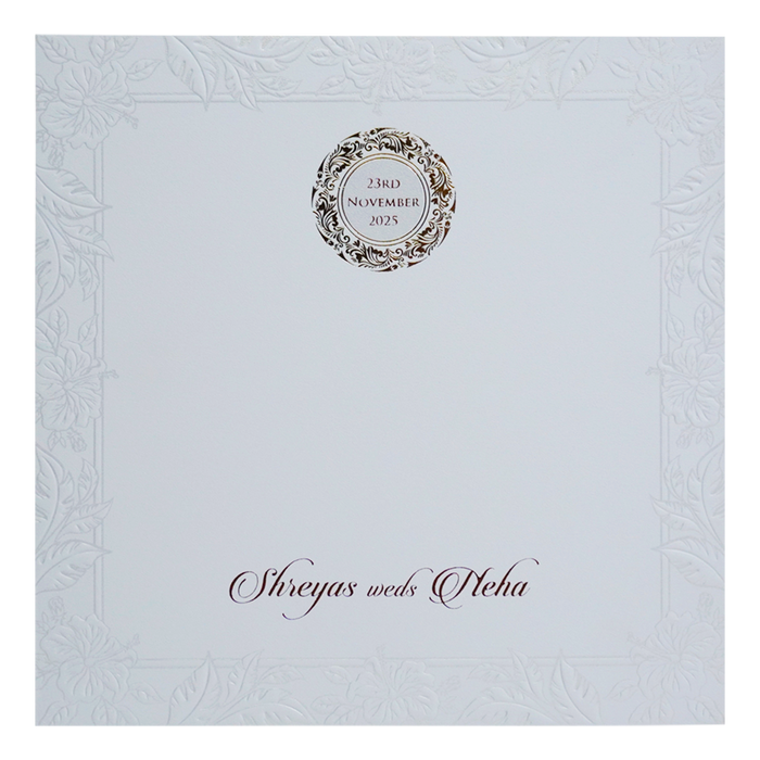 White Embossed Leaf Box Invitation Card-King of Cards